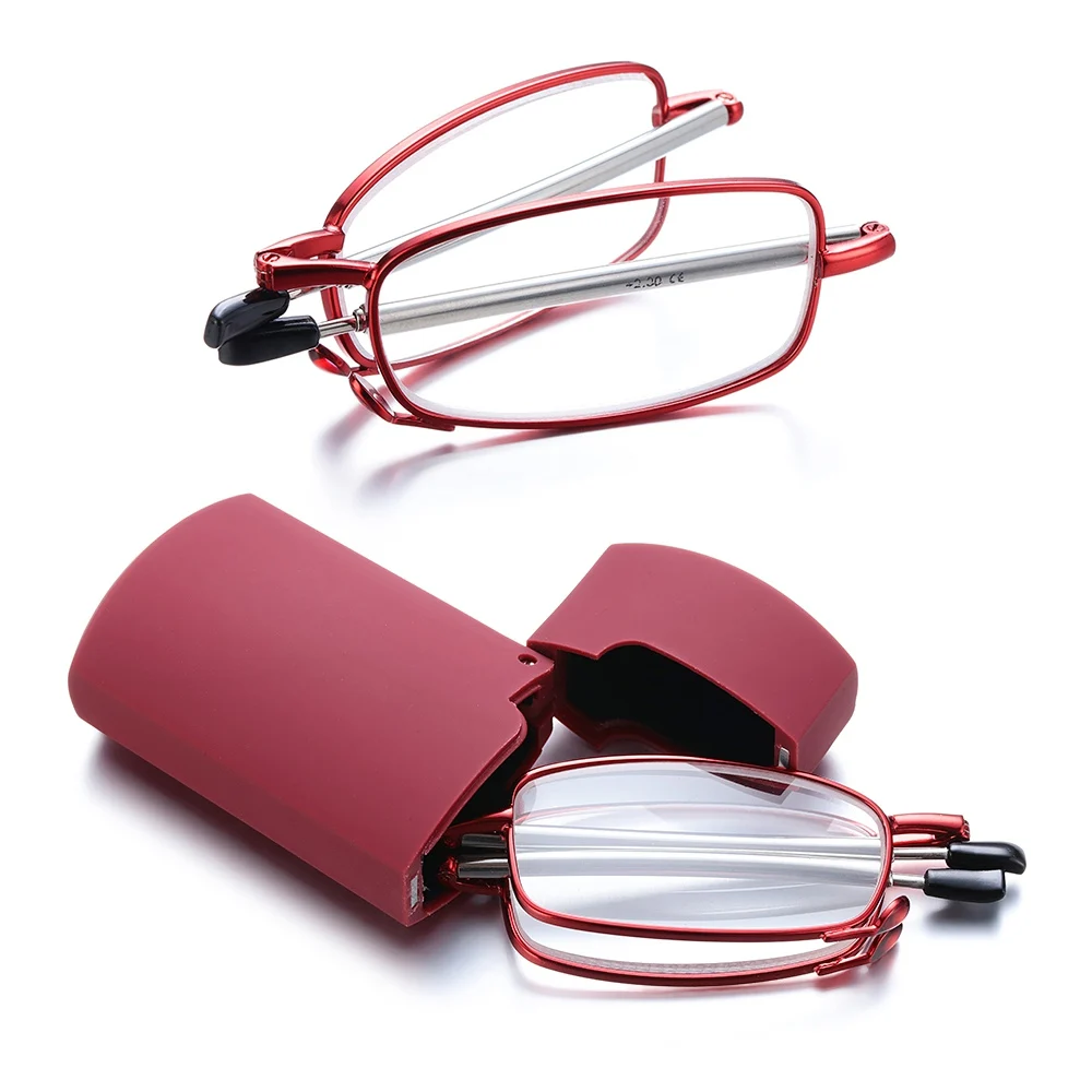 Fashion Portable Rotation Telescopic Legs Folding Reading Glasses Includes Glasses Case Presbyopia Eyeglasses Hyperopia Eyewear
