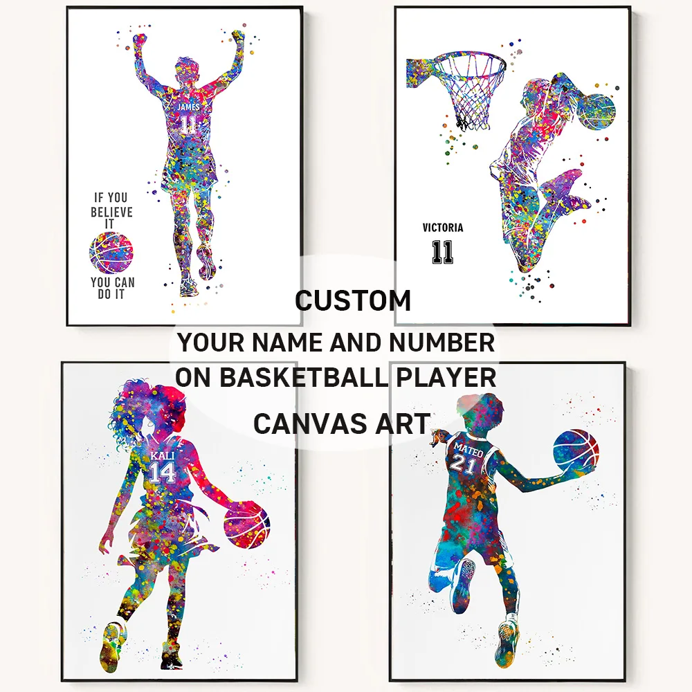 Personalized Custom basketball Player Poster Your Name&Number on basketball Player Canvas Art basketball Picture Customizable