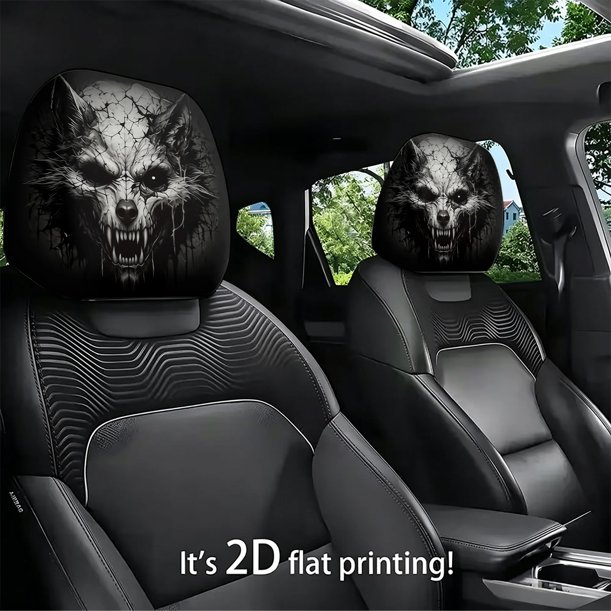 2pcs Wolf-Print Car Headrest Covers, adding a wild and avant-garde style to your car’s interior. Does not include stuffing. Easy
