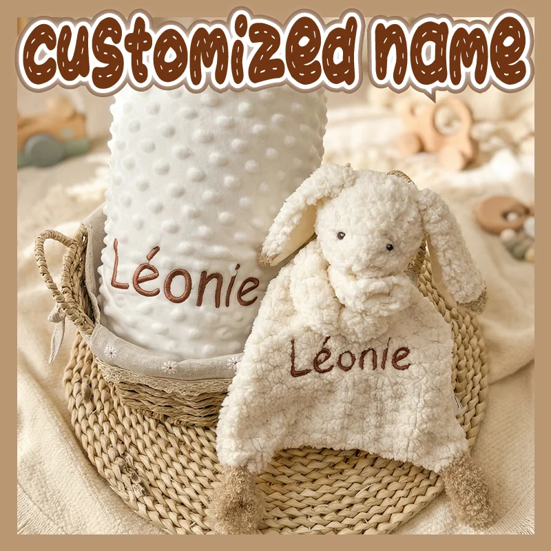 

Персонализированный комплект детских одеял с вышитыми буквами, куклами-зайчиками и плюшевым одеялом для коляски — уникальный подарок для младенцев