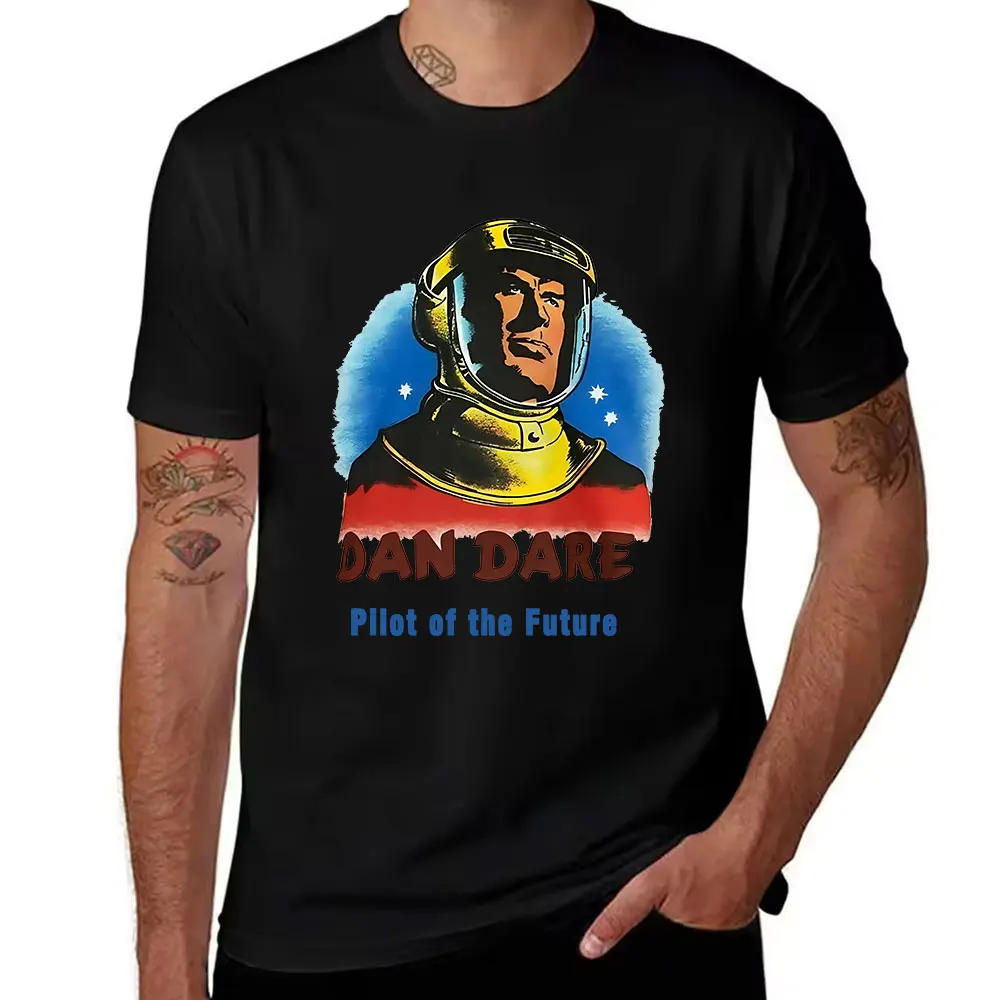Men's Cotton Short Sleeve T-Shirt, Classic Dan Dare Pilot of the Future Retro Sci-Fi Graphic Print Casual Tee