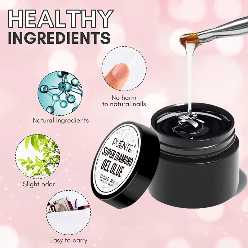 PUENTE Super Diamond Gel Glue No Wipe Mocny Klej Żelowy Diamentowy Przezroczysty Żel do Paznokci 3D UV do Dekoracji Paznokci