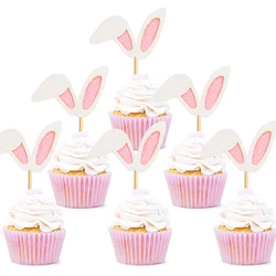 12pcs Easter Bunny Ears Cupcake Toppers Happy Easter Cute Rabbit Cake Topper Food Picks Kids Birthday Party Decoration Supplies