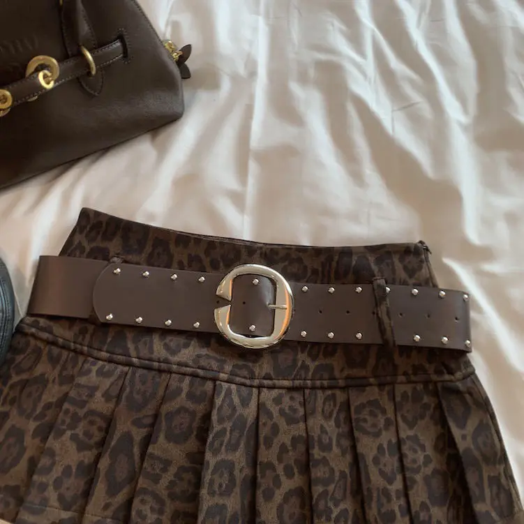 Sexy Leopard Print High Waist Anti-light Pleated Skirt Y2k Spice Girl Short Skirt