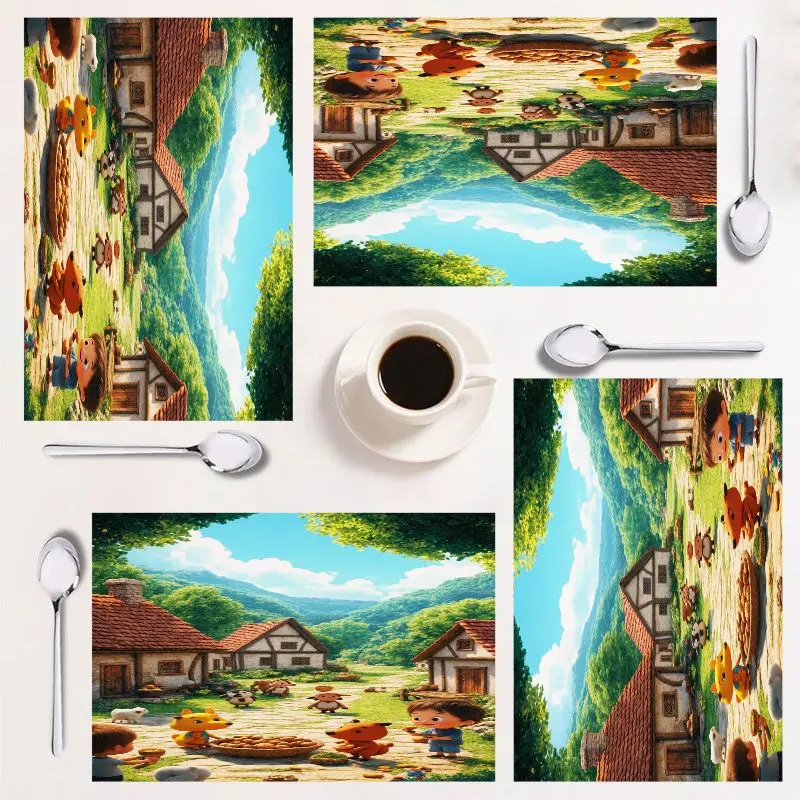 

Набор прямоугольных салфеток из 4 предметов, красочный деревенский дизайн, легко чистится, идеально подходит для кухни и праздничных мероприятий, 12 шт.