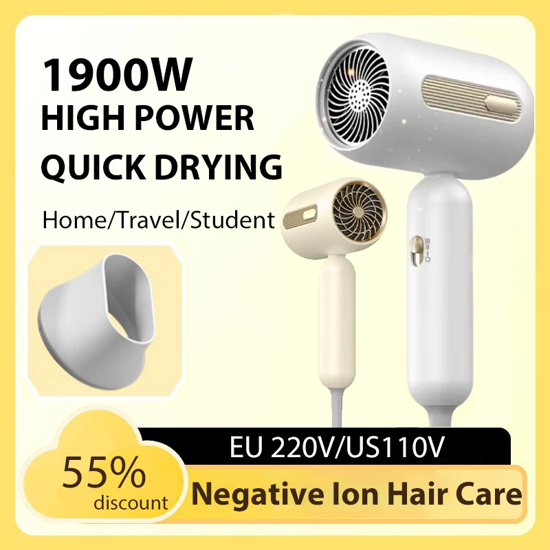 Mini Hair Dryer 220V/110V,High Speed,Salon Air Blower,Low Noise,Professional Hair Care Quick Dry Negative Ions for Travel