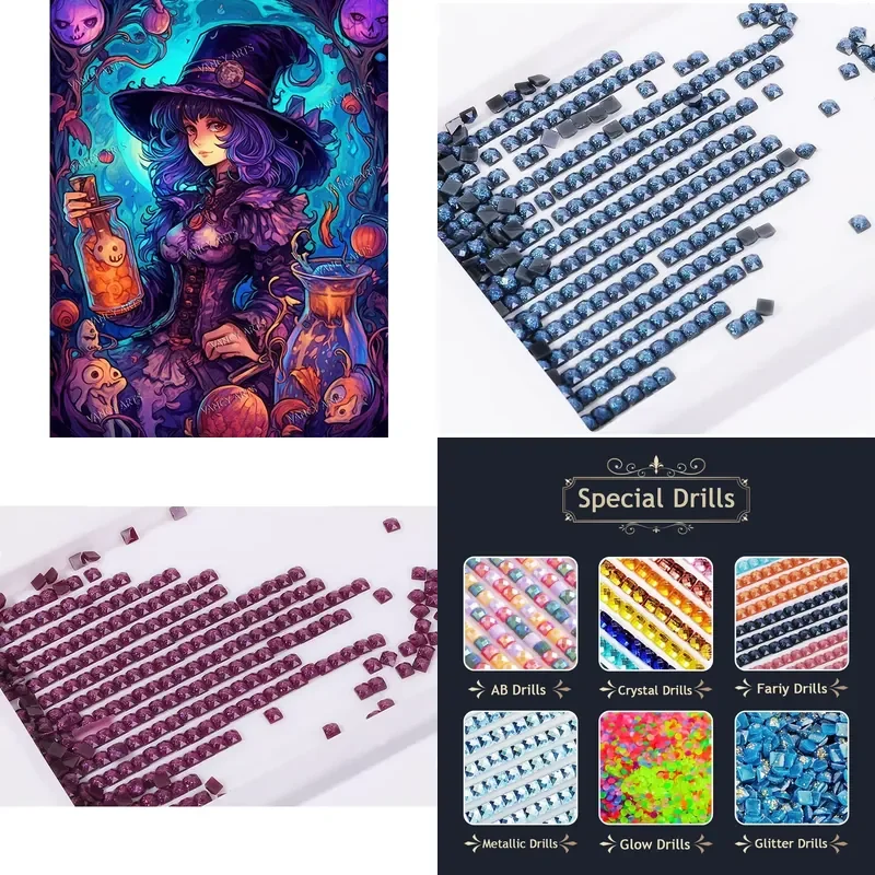 VANCY ARTS – Kit de Peinture Diamant 5D en Gros : Sorcière Magique Noire Enchantée – Kits de Peinture Diamant Carré en Résine