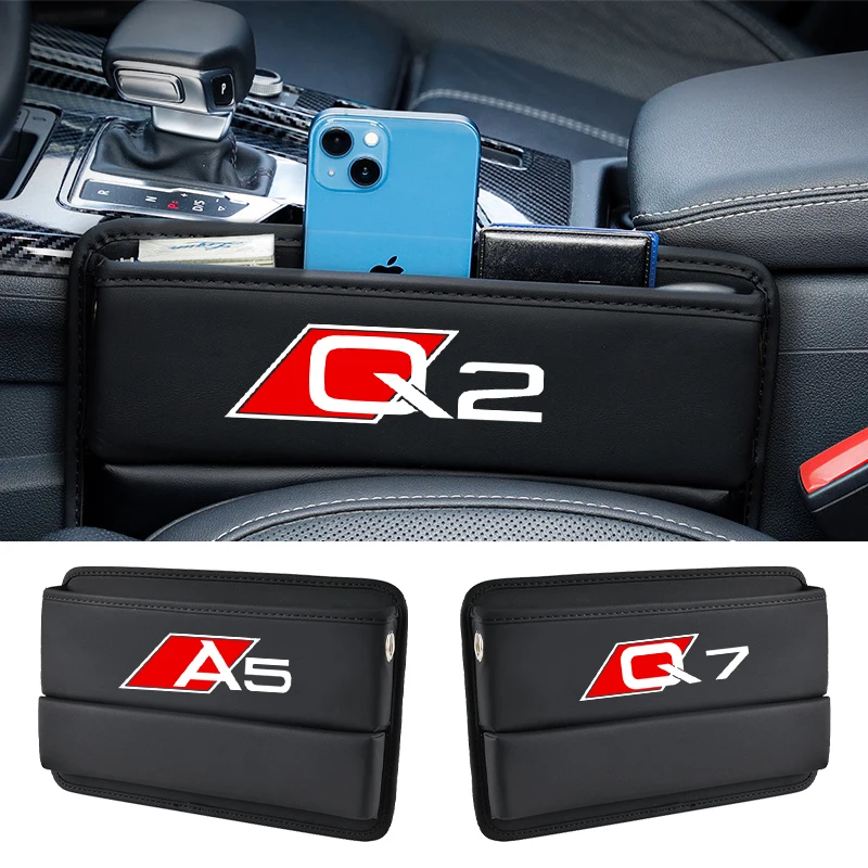 For Audi A3 A4 A5 A6 A7 A8 Q2 Q3 Q5 Q7 Q8 Car Seat Gap Crevice Organizer Leather Storage Box Car Accessories