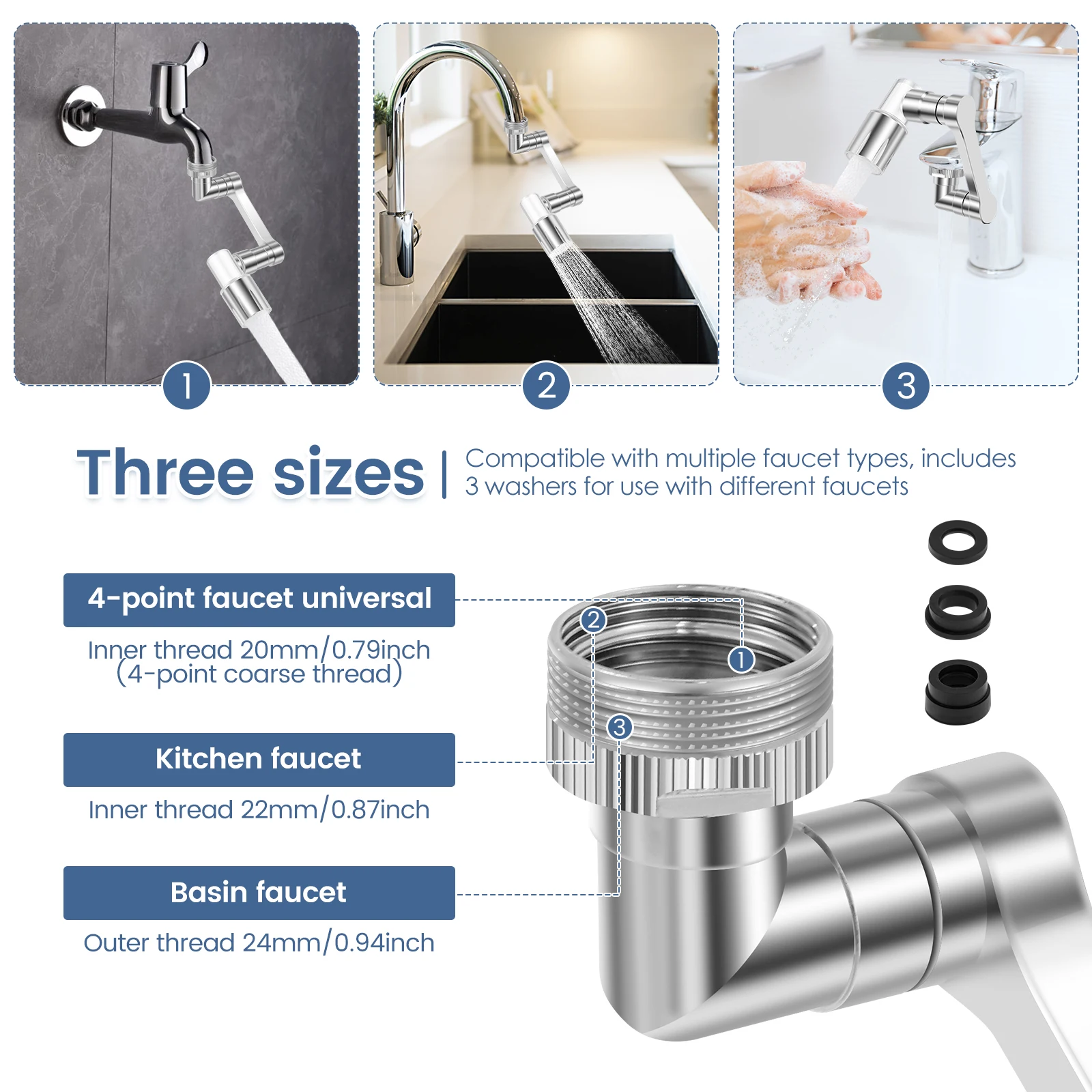 Stainless Steel 1080°Swivel Robotic Arm Swivel Extension Faucet Aerator Kitchen Sink Faucet Extender for Home Kitchen Bathroom