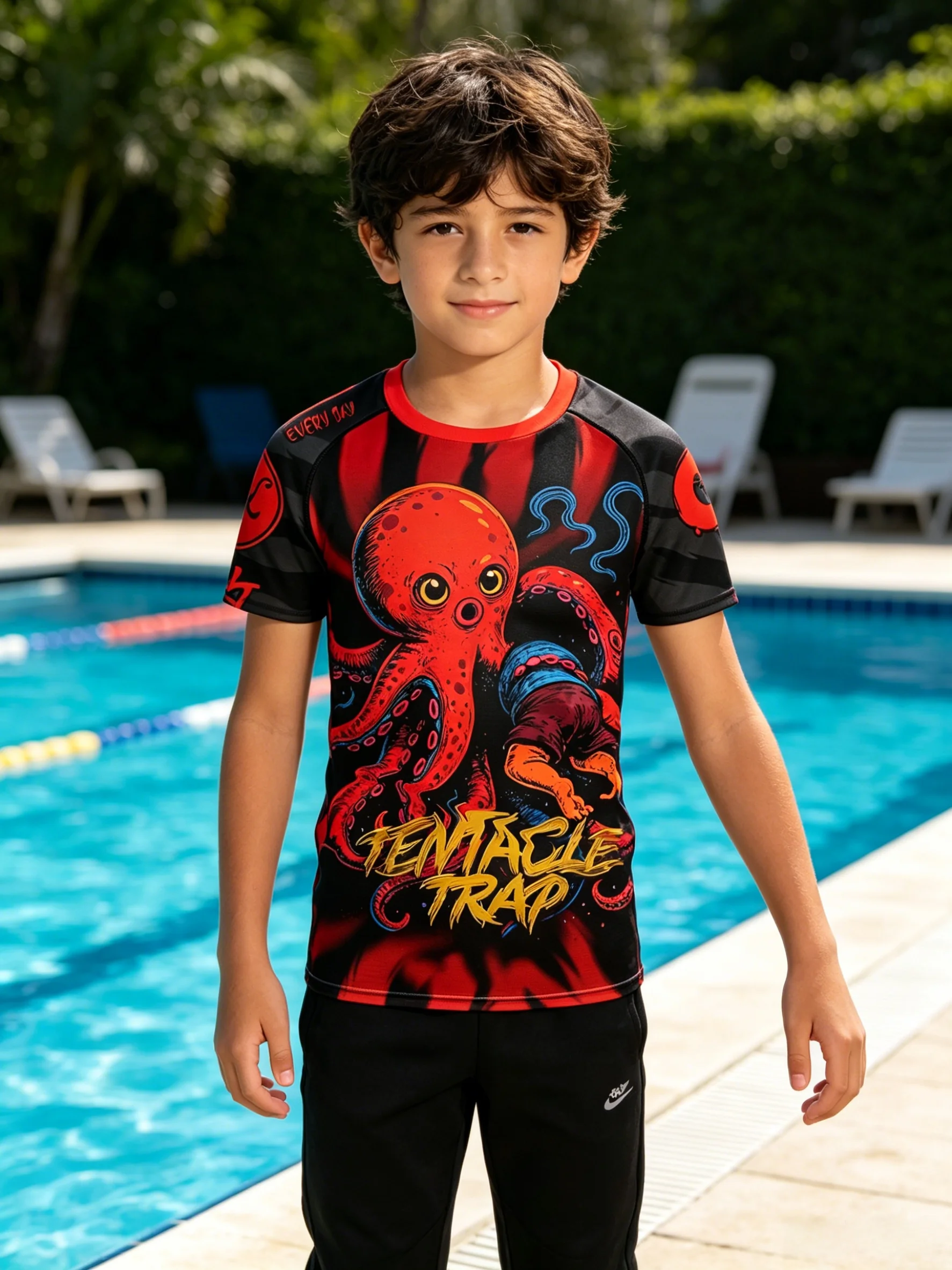 Cody Lundin Children's Octopus Print Running Cycling Compression shirts+ Quick Dry pants Slim MMA BJJ Gym Sports 4-Piece Set