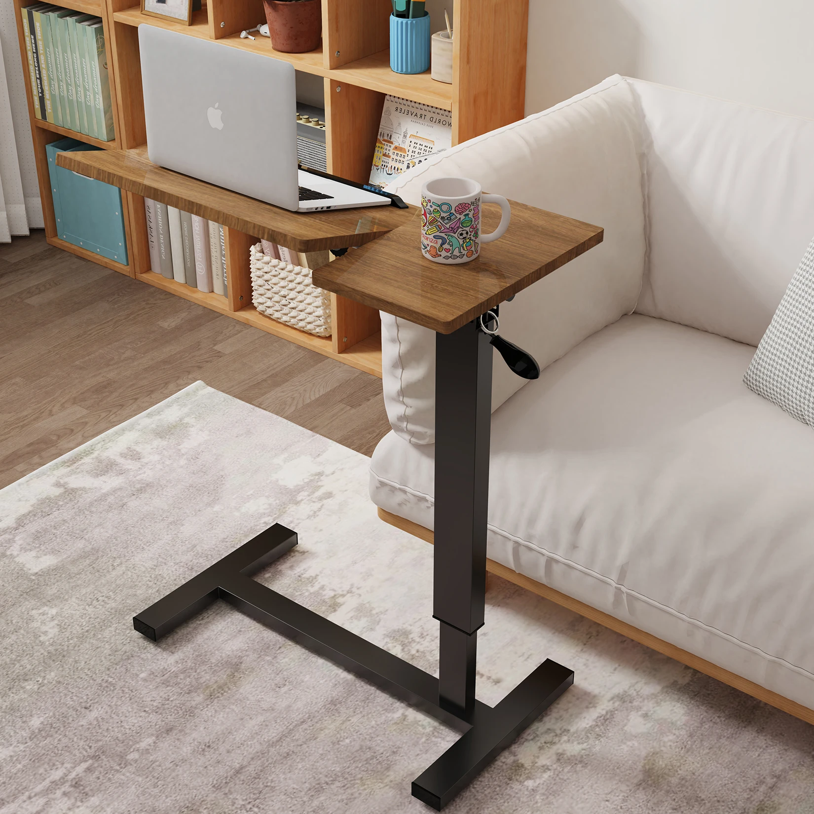 Height Adjustable Overbed Table Bedside desk Laptop Table with Hidden Rolling Wheels