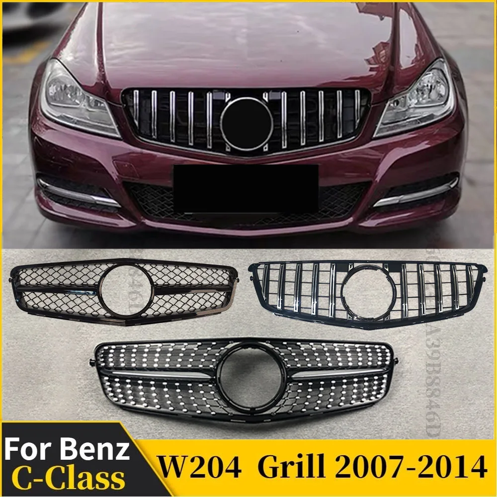 

For Mercedes W204 Grille Benz C C204 S204 2007-2014 C180 C200 C250 C300 C350 Diamond AMG GT Style Tuning Front Bumper Grill Grid