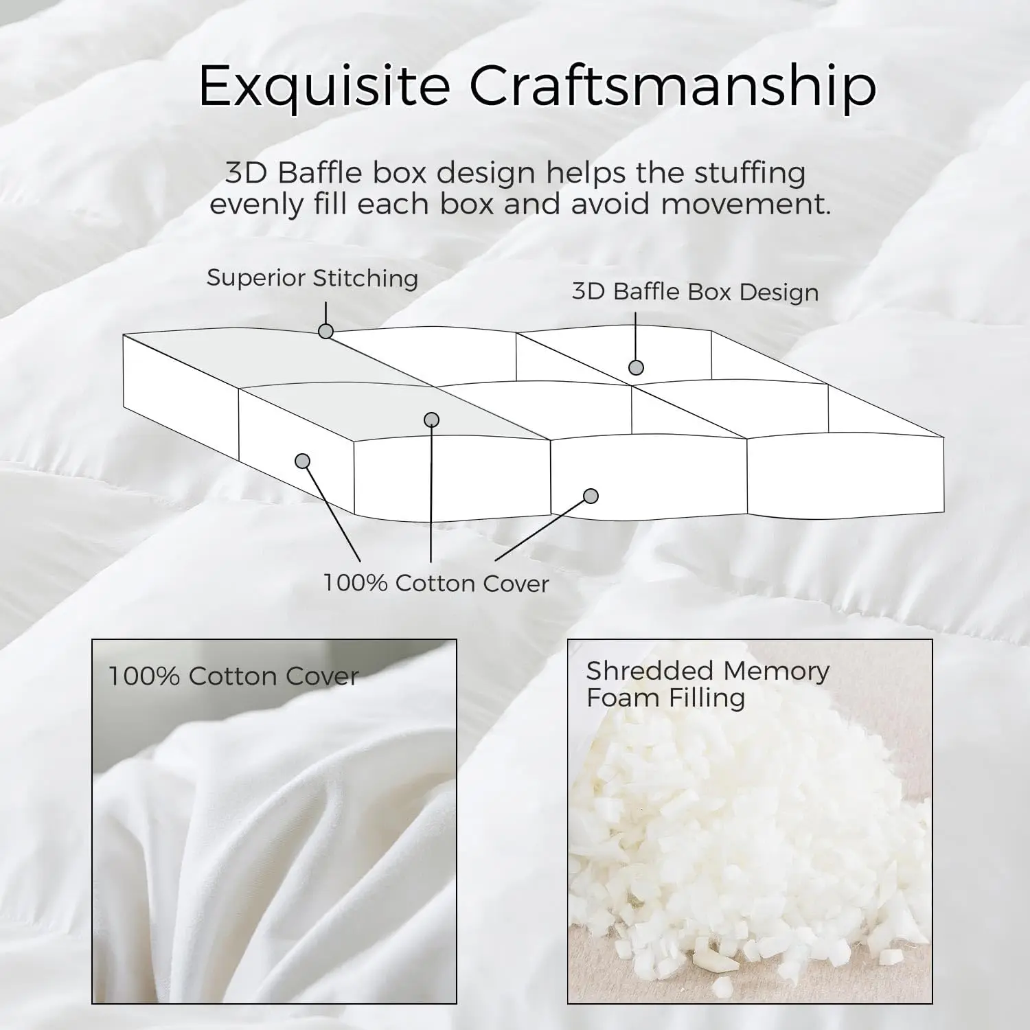 

Whatsbedding 5 Inch Memory Foam Mattress Topper Queen Size, 100% Cotton Cover Breathable Fluffy Shredded Memory Foam Filled