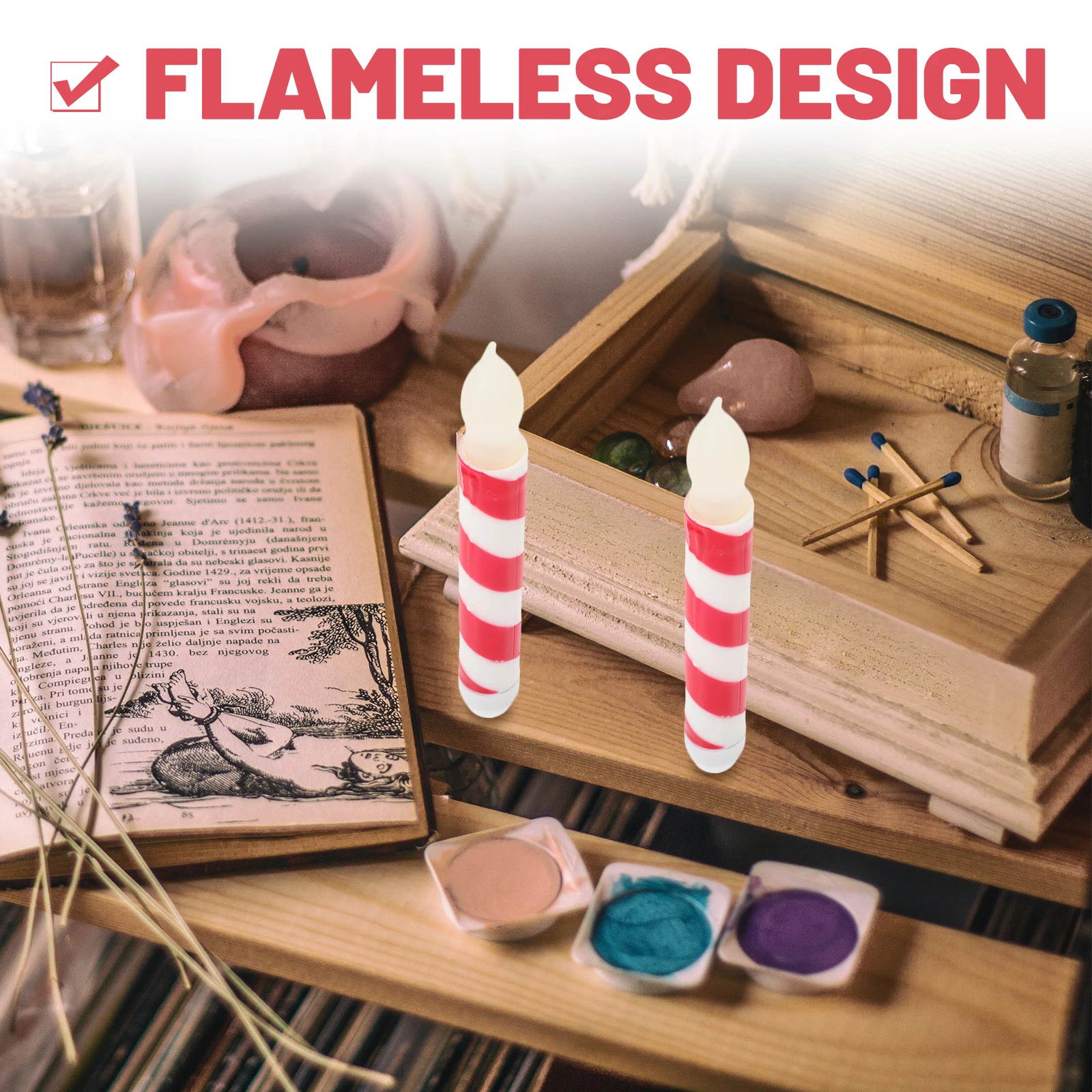 

6pcs LED Taper Candles Flickering Flameless Warm White Striped Decor Home Party Christmas Window Fake Candles Operated