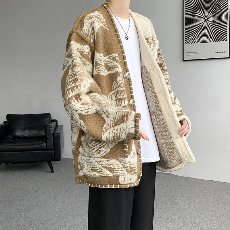 Mannen Gedrukt Trui Jas Top kwaliteit V-hals Gebreid Vest Herfst Chic Elegante Trui High Street Hip Hop Oversized JJ507