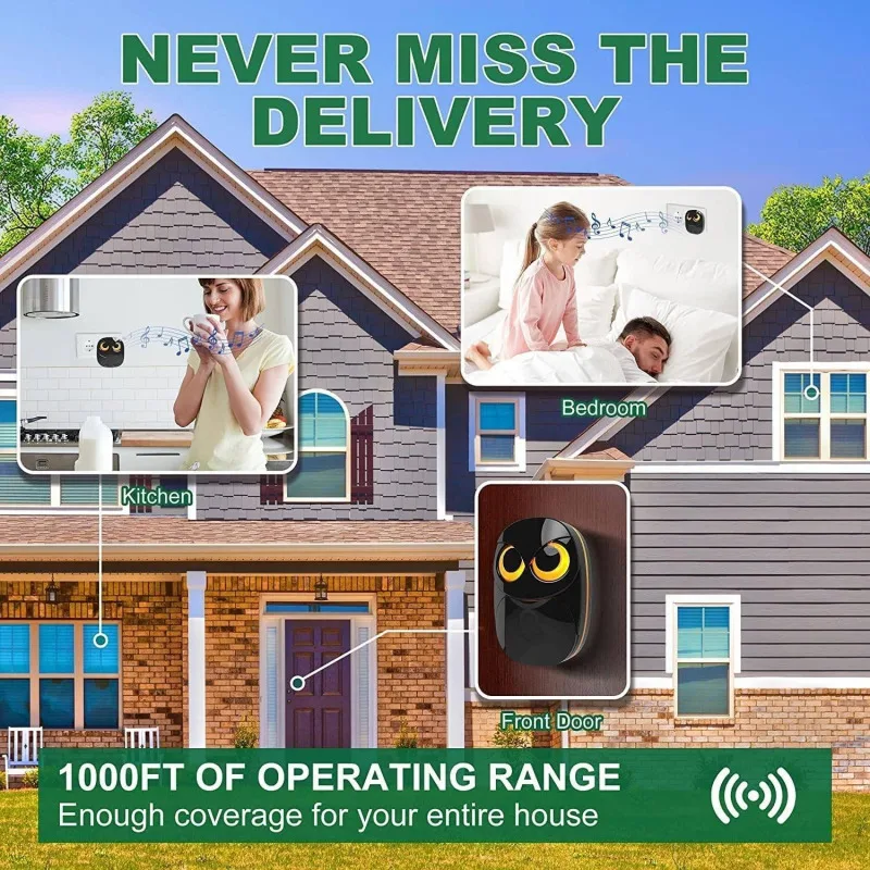 Smart Doorbell Button Wireless Long Range Outdoor Waterproof High Efficiency Protection Call Owl