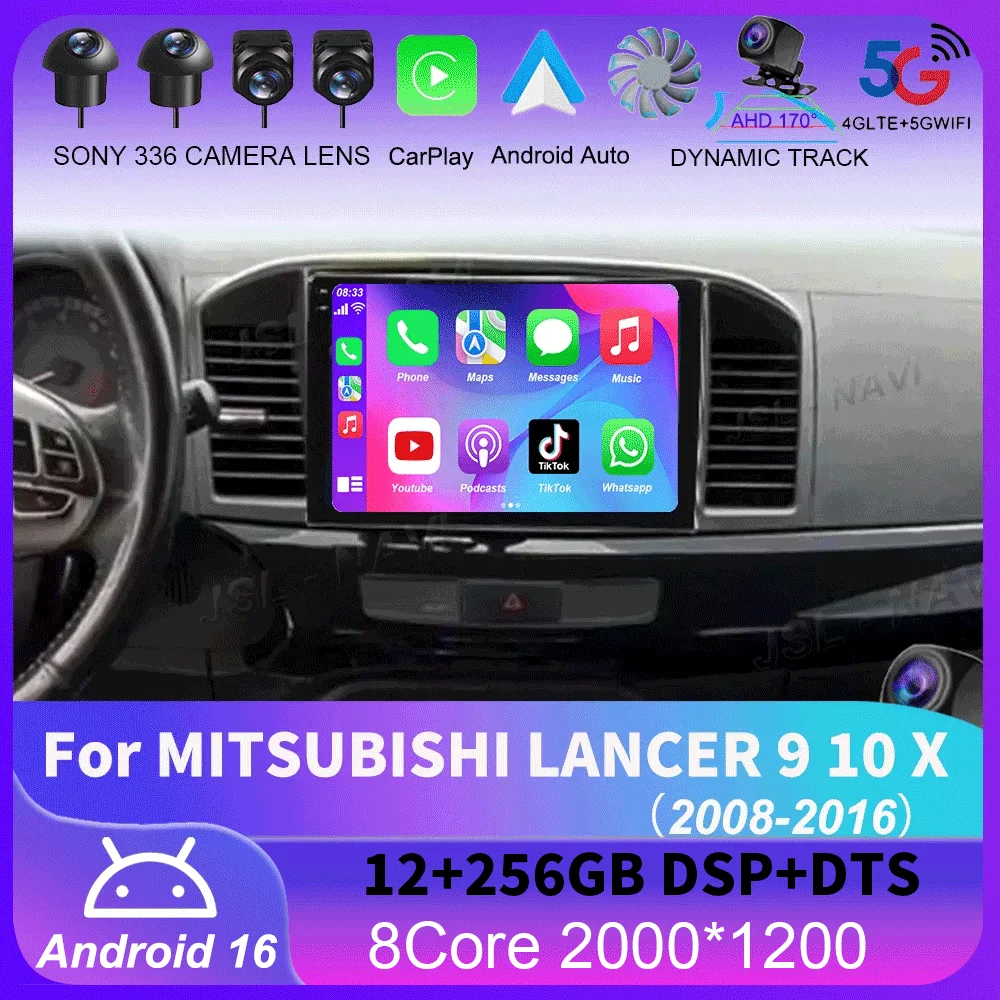 For MITSUBISHI LANCER 9 10 X 2008 2009 2010 2011 - 2016 9Inch Android 16 Car Radio Stereo Audio GPS Player Carplay Auto Screen