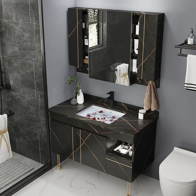 Rock Board Bathroom Cabinet Combination Toiletting Table Full Set Of Modern Minimalist Bathroom Washbasin Handben Bathroom Style