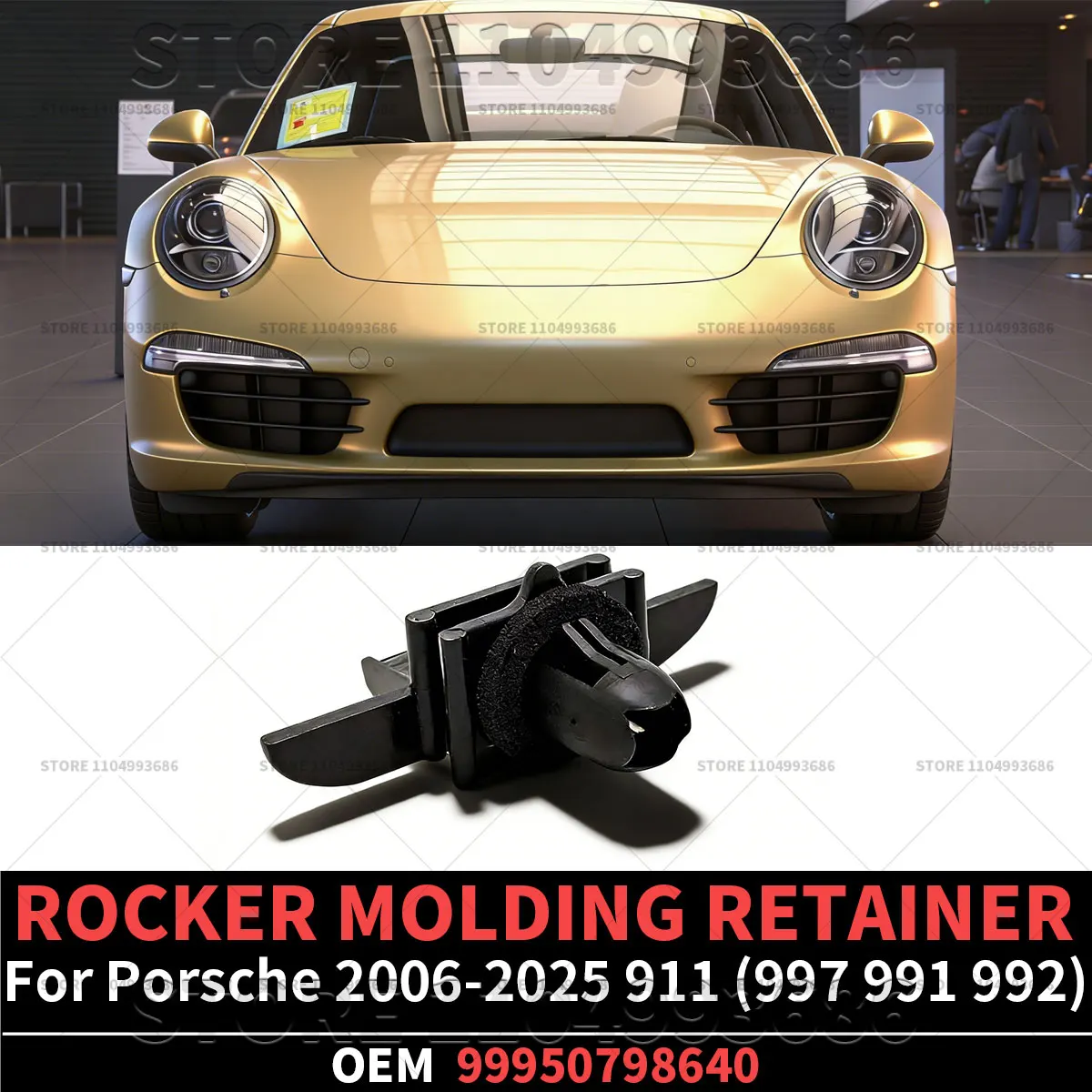 Para Porsche 2006-2025 911 Carrera 4S GTS 4 Turbo S Targa Speedster (997 991 992) RETENEDOR DE MOLDURA LATERAL 10 PIEZAS OEM 99950798640