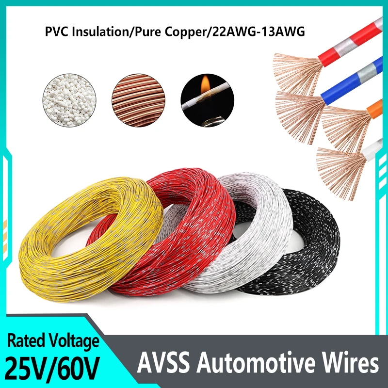 2 - 100 متر AVSS سلك السيارة 22 20 18 16 14 13AWG PVC مكبر صوت تلقائي كابل تعديل الصوت مرن سلك طاقة من النحاس النقي #1