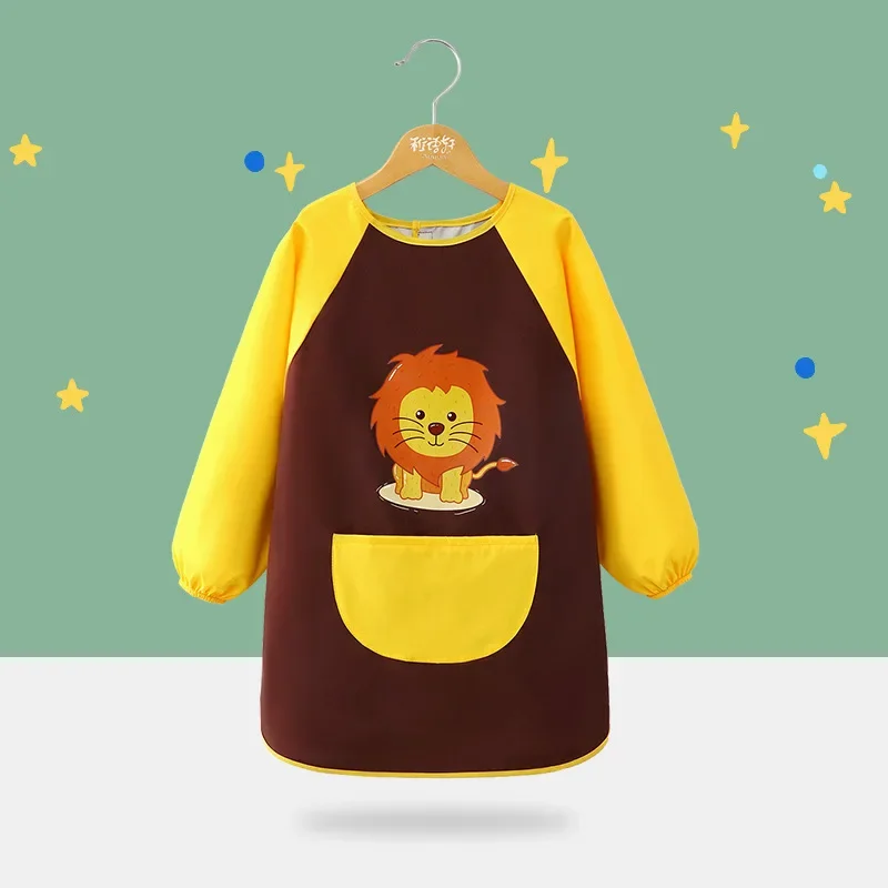 Cute Cartoon Infant Eating Bib Burp Cloths Painting Drawing Apron Long Sleeved Waterproof Children\'s Overalls Raincoat Supplies