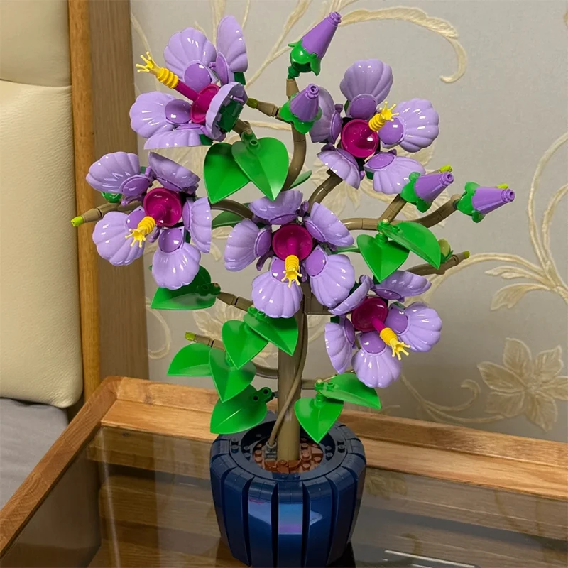 

660PCS Hibiscus Bouquet Potted Building Blocks Immortal Flower Home Desk Plant Decoration Assemble Brick Toys Gift For Kids Girl