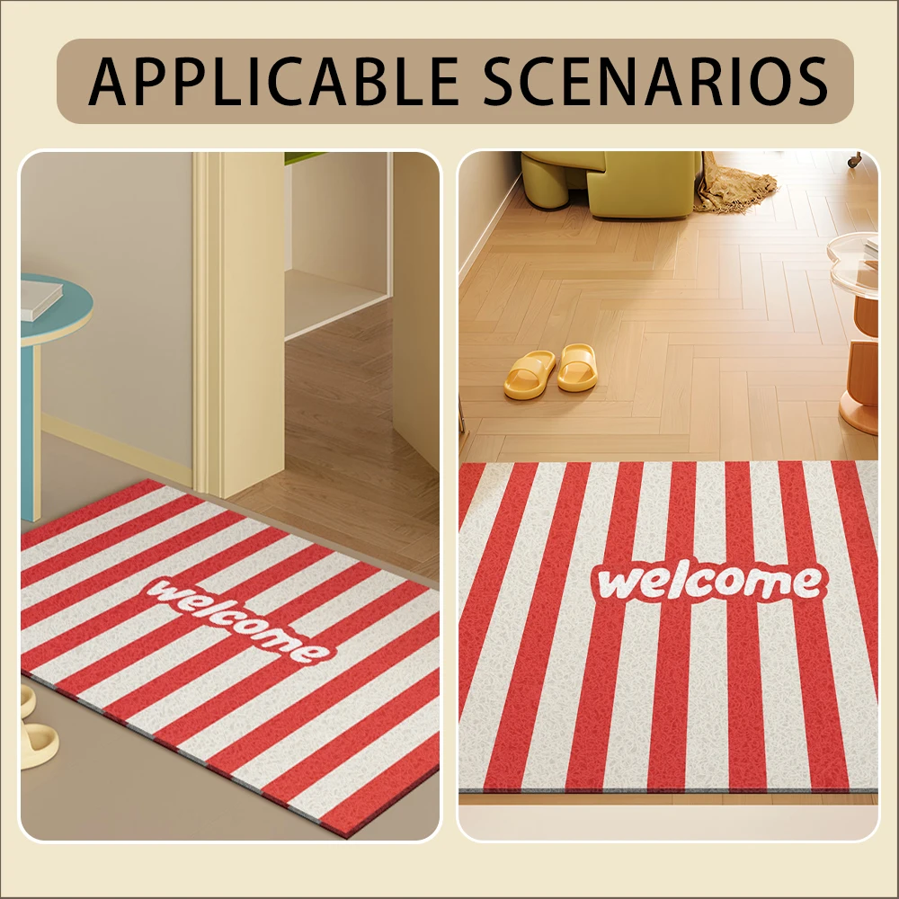 

Front Door Mat Pink and White Striped Indoor Outdoor Entrance Doormat Porch Silk Ring Dust Resistant Dirt Washable Floor Mats