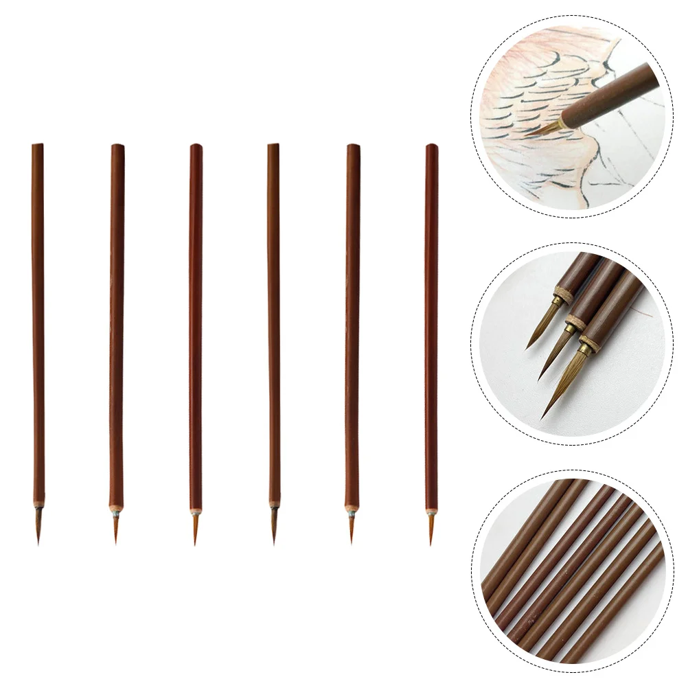 6 Pcs Brush Calligraphy Painting Artist Kids Pens Fine Practical Paintbrushes Outline Wolf Hair Bamboo Student