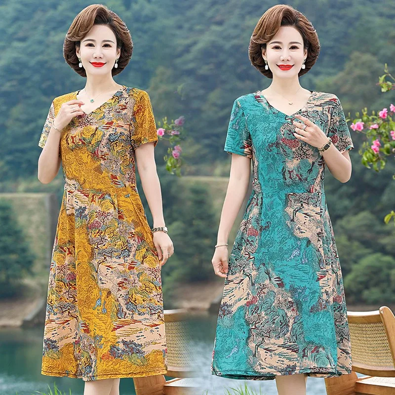 New Fashion 2024 Summer Dress For Women Plus Size Print Vintage Bohemia O-Neck Dress Sundress Women Clothing