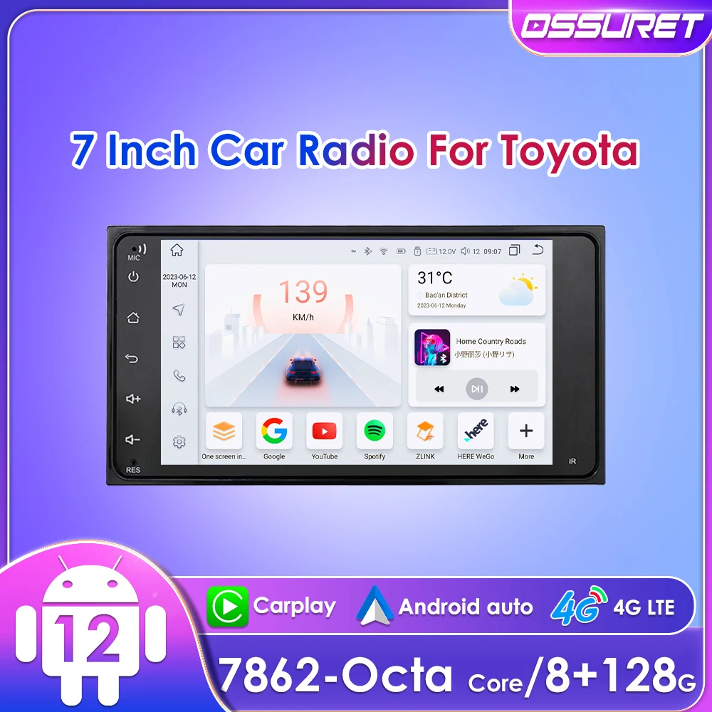 

7" Ossuret Android12 Car Stereo Multimedia for Toyota RAV4 Hilux Camry Corolla Terios SWC BT RDS DSP 4G CarPlay GPS Navigation