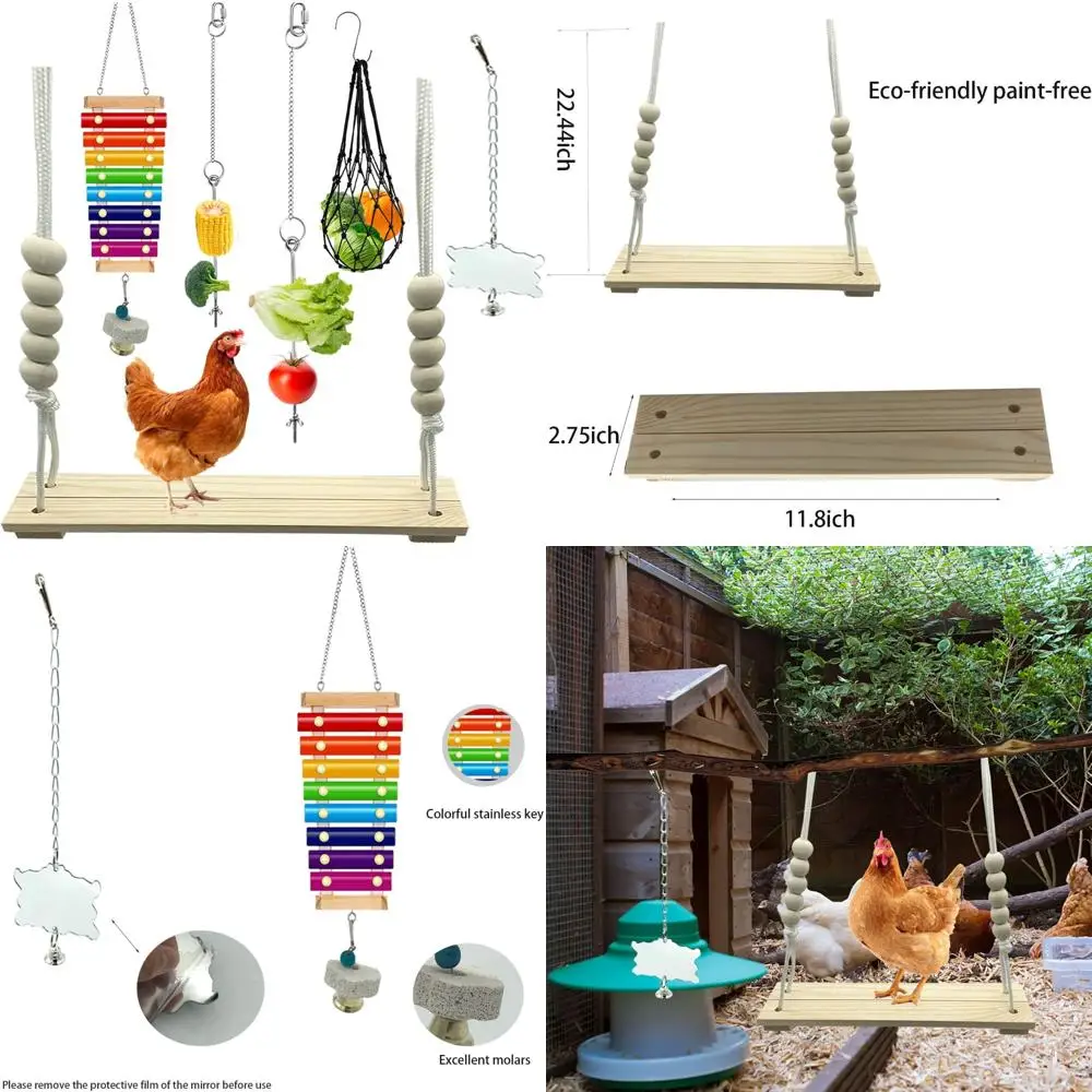 6 Packs Chicken Toys for Coop Accessries, Chicken Swing Toys for Chicken Hens, Chicken Xylophone Toys and Mirror, Vegetable Hang