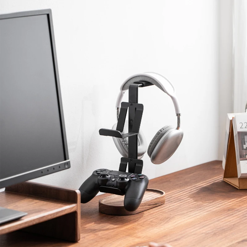 Подставка для геймпада для наушников 2 в 1, ореховое дерево + алюминиевый сплав, игровая гарнитура, настольная полка для дисплея с противоскользящей накладкой, не требует установки