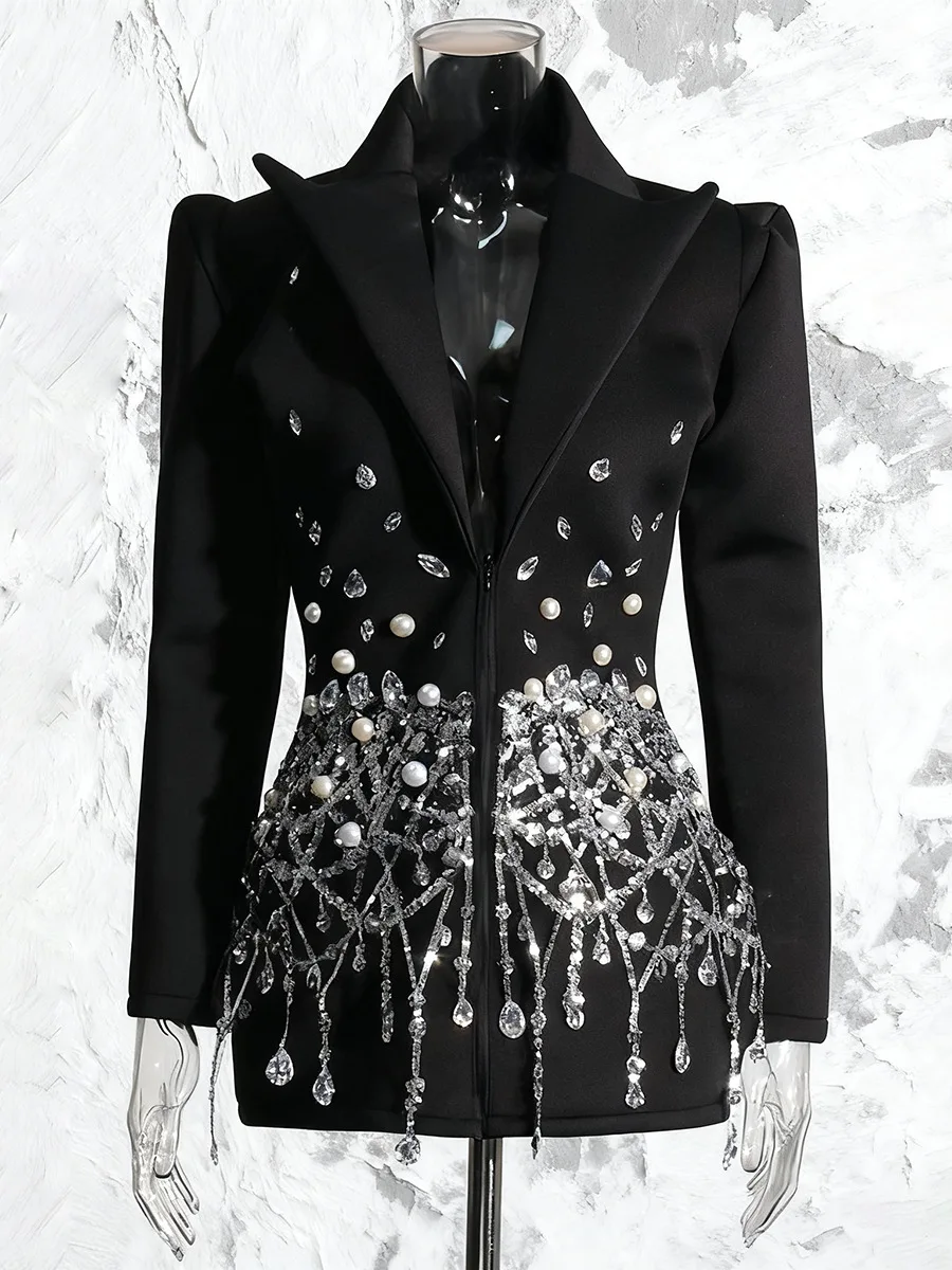 فستان قصير فاخر بتصميم سلسلة من الترتر اللامع للنساء للحفلات المسائية والنوادي وأعياد الميلاد وحفلات الكوكتيل وحفلات الزفاف