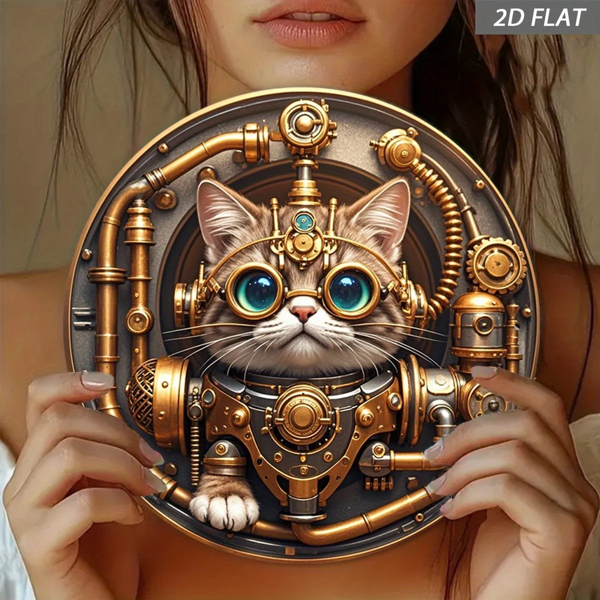 CIFBUY Steampunk Cat Aluminum Wall Art Waterproof Durable Metal Tin Sign Retro Industrial Decor for Home Bar Living Room