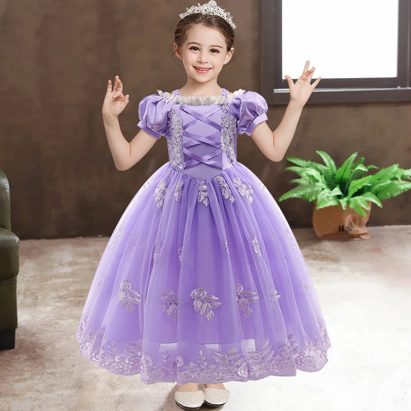 Rapunzel Europe and the United States puff sleeve cross-border new butterfly embroidery elegant girl dress princess dress