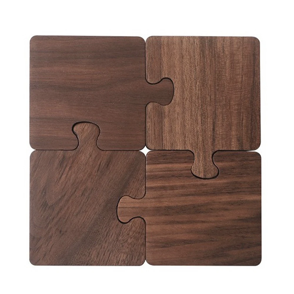 

4pcs/pack Wooden Jigsaw Coaster Set Personalized Engraving Blanks Puzzle Coaster Set for Party Decoration Birthday Custom Gift
