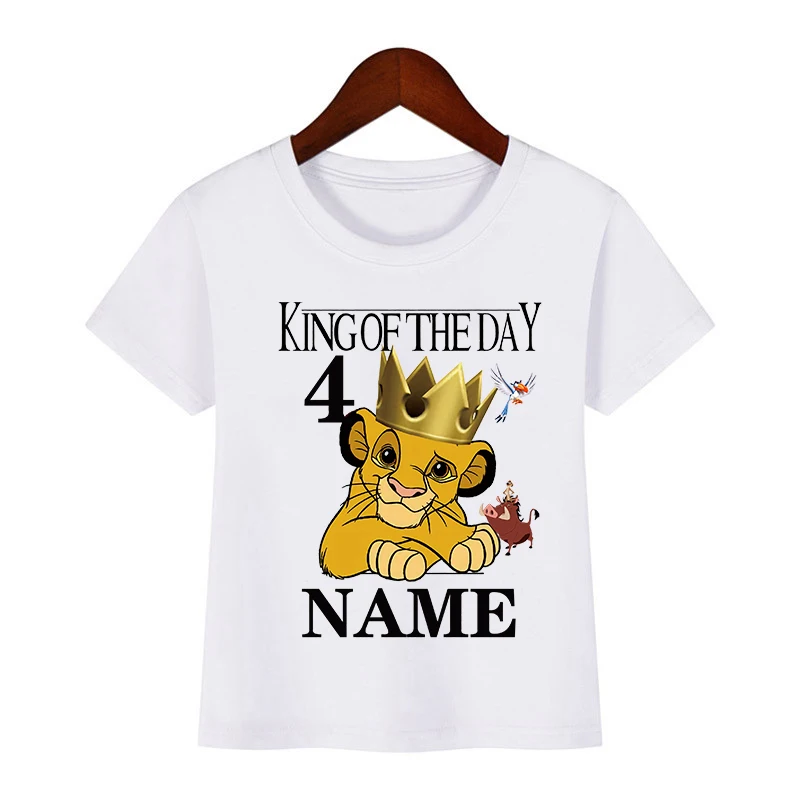 King of the Day Lion Simba Print Birthday Boys T-shirt 1 2 3 4 5 6 7 8 9 Years Children T shirt Baby Girls Tops Kids Clothes