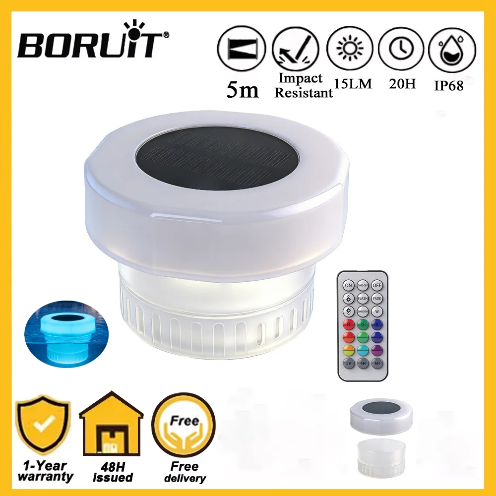 BORUiT Solar Floating Pool Light 2-in-1 With Disinfection Box RGB Remote Control Solar Powered Swimming Pool Decor Lamp Timer
