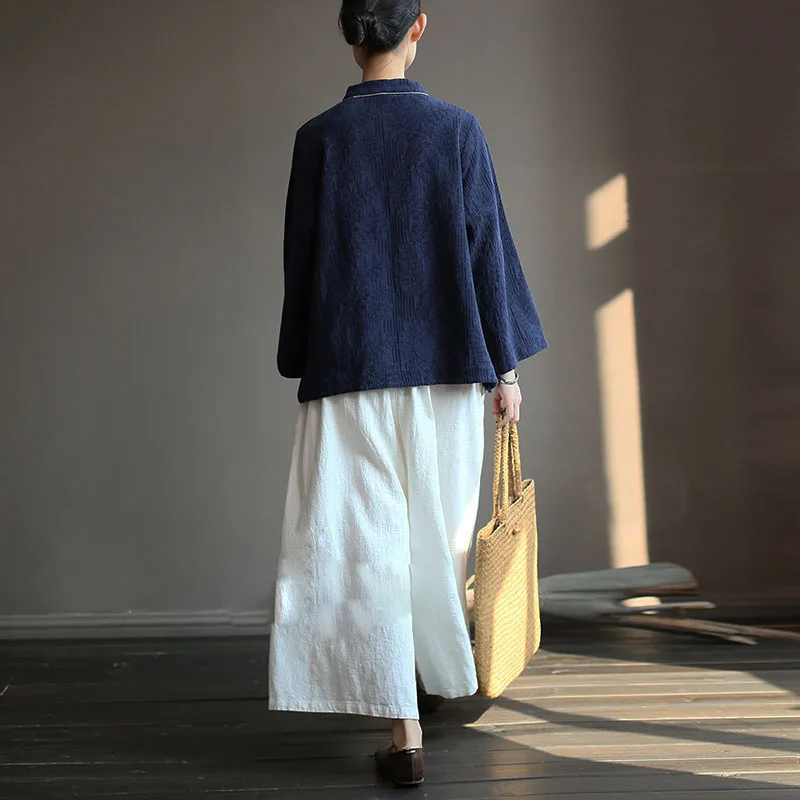 Осенняя женская винтажная рубашка на пуговицах, боковой кардиган с длинным рукавом, повседневная свободная куртка из хлопка и льна в китайском стиле