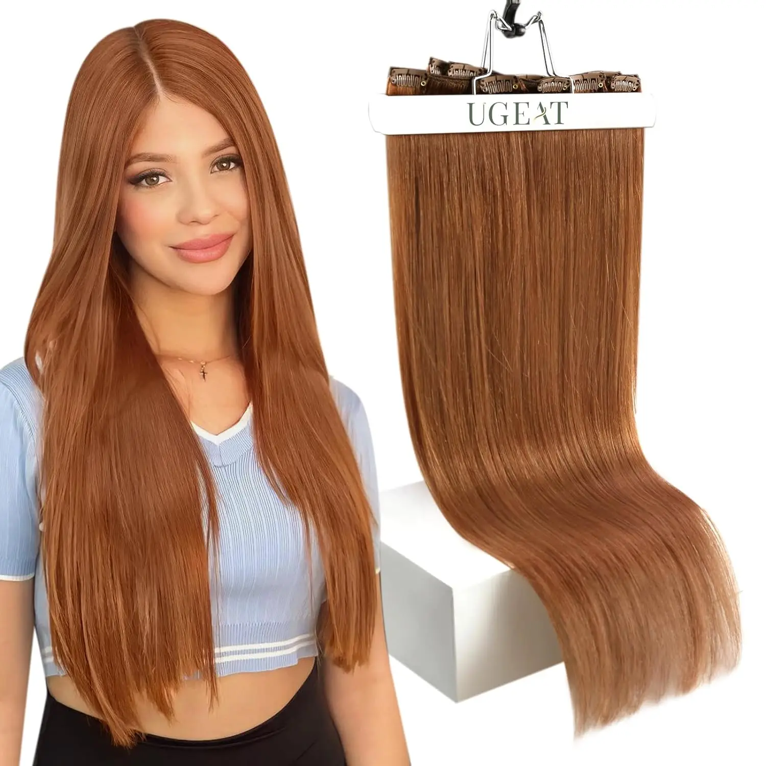 Ugeat Clip In Hair Extensions Human Hair Highlight Blonde Color Full Head Balayage Bralizian Hair 5Pcs 12inc for Salon Samples