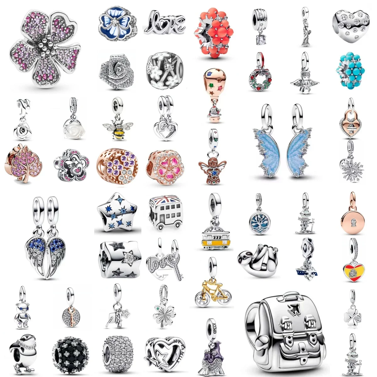 New 925 Silver Flower Backpack Butterfly Bee Penguin Pendant, Suitable for Original Bracelet DIY Women's Jewelry Accessories
