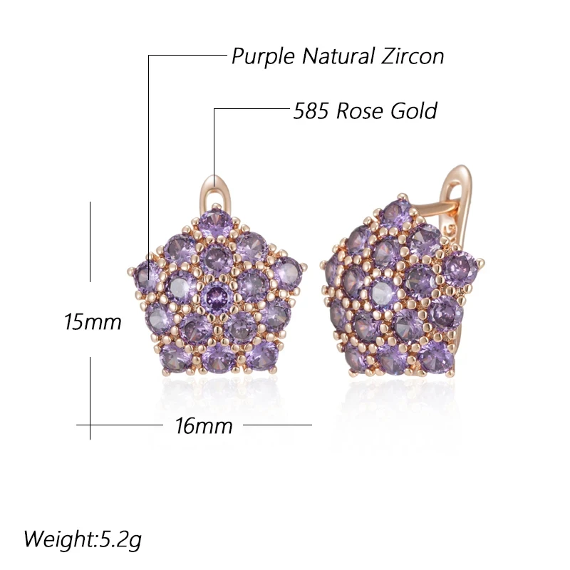 Full Star Style Purple Zircon Earrings Unique Geometric Women Ear Dangle Fashion Vintage Jewelry Party Personality Accessories