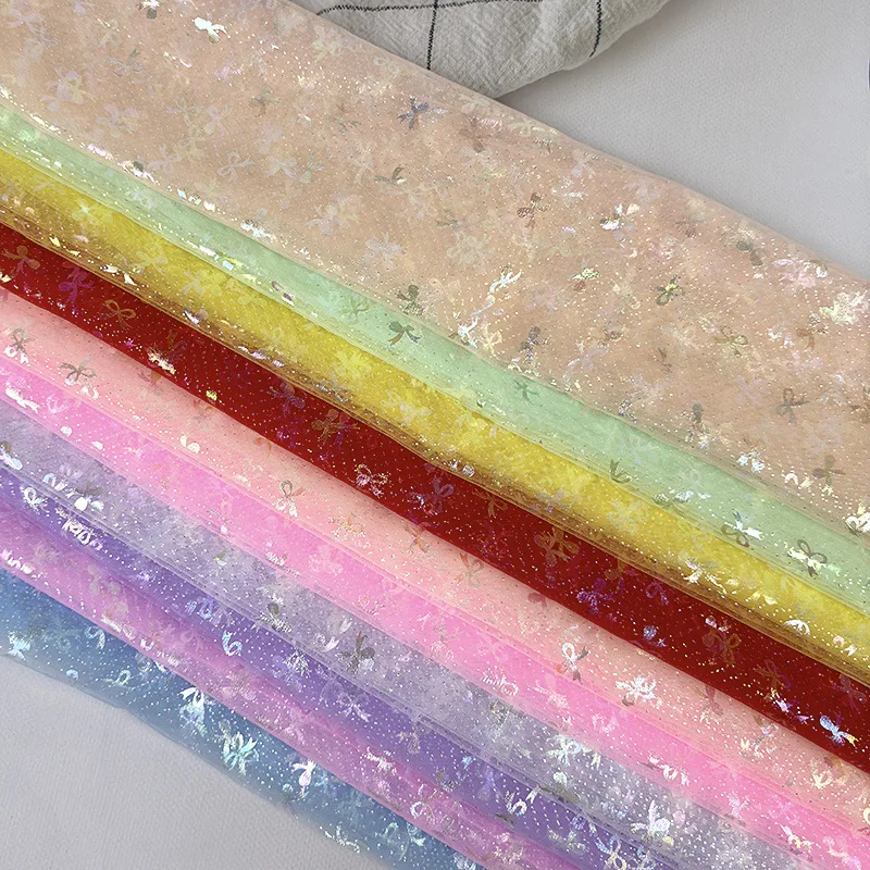 Iridescent Bow Gradient Tulle Fabric, DIY Craft Decoration Cloth, Lace Background Fabric for Princess Doll Dress Making
