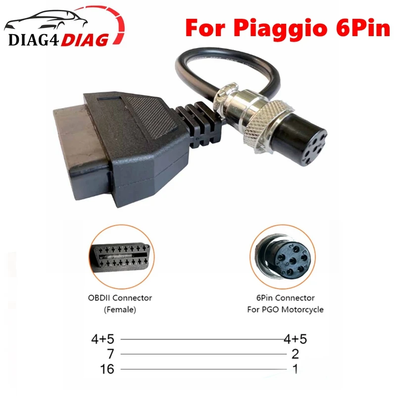 

Новый 6-контактный разъем OBD2 для PIAGGIO, мотоциклетный Удлинительный кабель для PIAGGIO 6-контактный к OBD2 16-контактный кабель