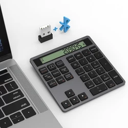 Ergonomic Bluetooth Dual Mode Wireless Numeric Keyboard with Display Calculator 2in1 Portable Wireless Number Keypad for Win/Mac