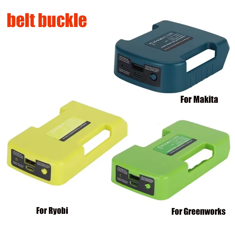 USB Charger Adapter for Makita/Ryobi/Greenworks 40V Li-ion Batteries, Portable Type-C Port, Battery Holder Belt Clip