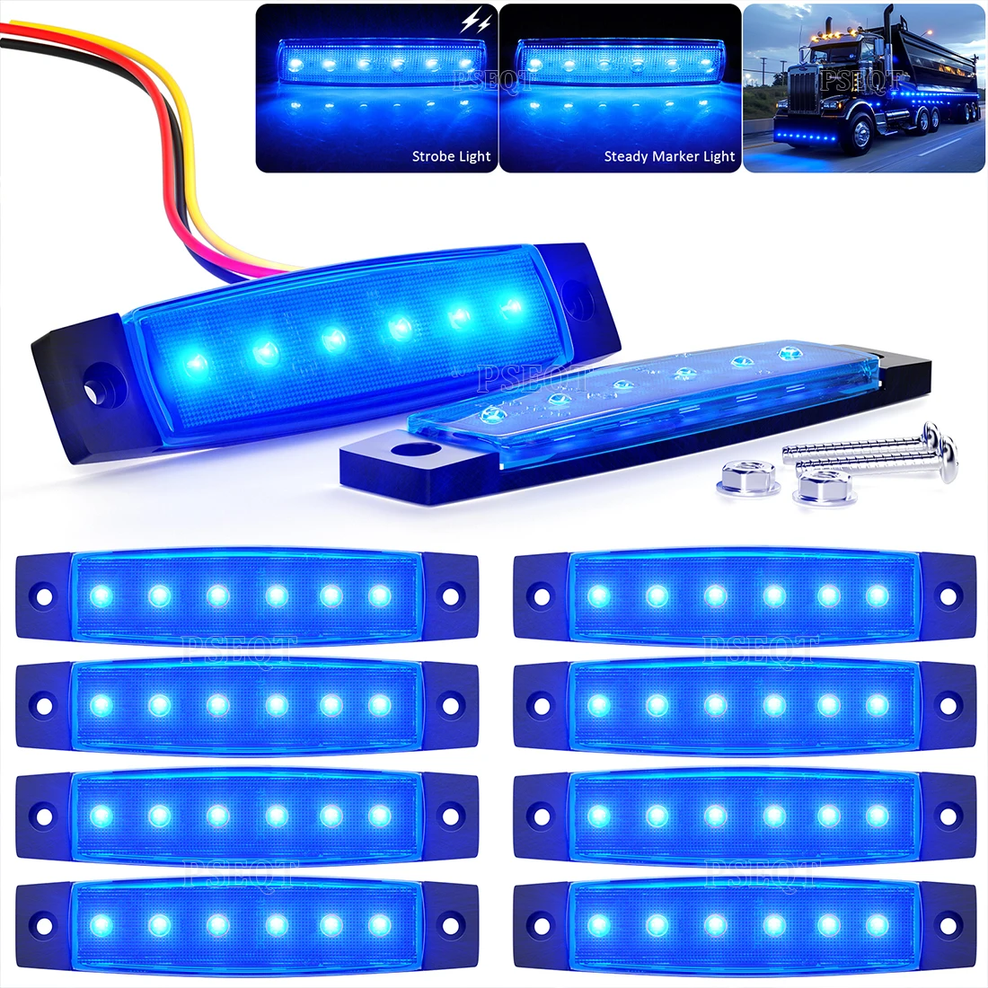 

PSEQT 10/20 шт., 12 В, стробоскопы, боковые габаритные огни, двухфункциональные индикаторы, 3,8 дюйма, синий светодиодный габаритный фонарь для грузовика, прицепа, фургона, автофургона