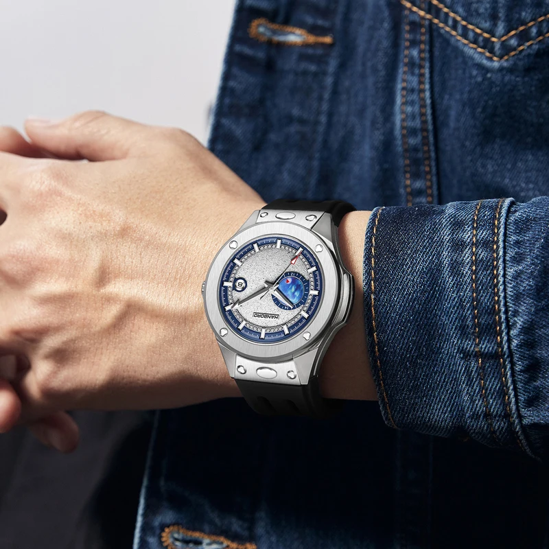 HANBORO Men Automatic Watch 42mm Mechanical Wristwatch Luminous Miyota 8217 Quick Release Strap Sapphire Mirror 24 Hours