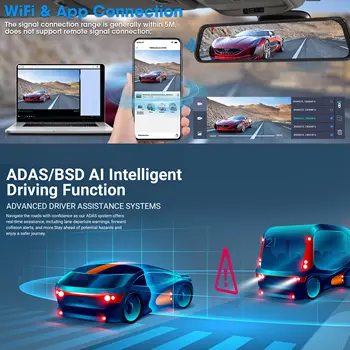 4K palubní kamera 4kanálový záznam 1080P ADAS BSD auto DVR WIFI zpětné zrcátko auto videorekordér kamera Ultra HD 24H parkování černá 10 nejlepší prodej Dvoukanálový rekordér do zpětného zrcátka - №9