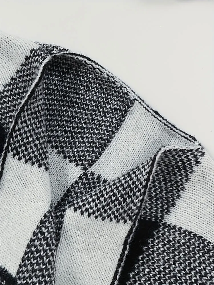 Классический клетчатый вязаный кардиган больших размеров, пальто, осень-зима, теплая свободная женская одежда, корейское универсальное пальто средней длины